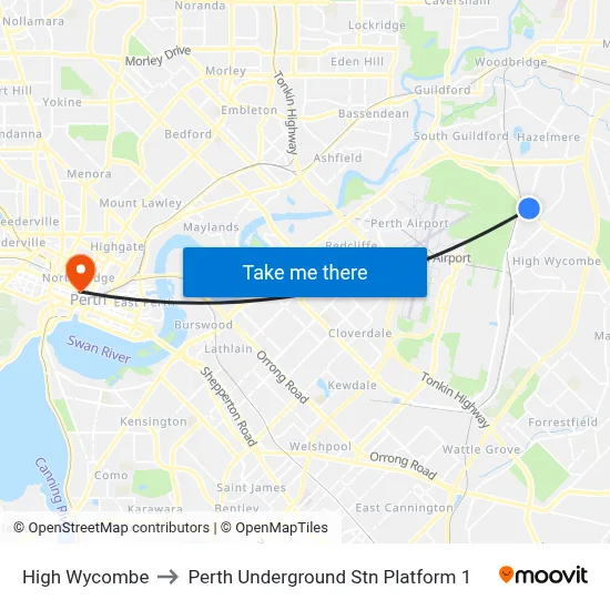 High Wycombe to Perth Underground Stn Platform 1 map