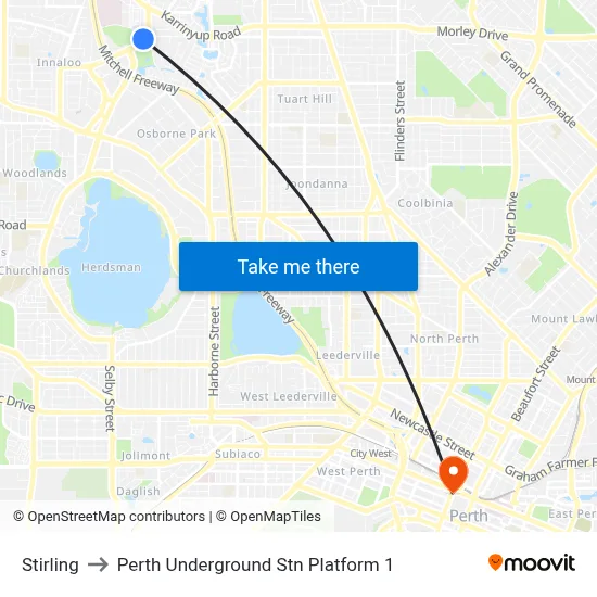 Stirling to Perth Underground Stn Platform 1 map