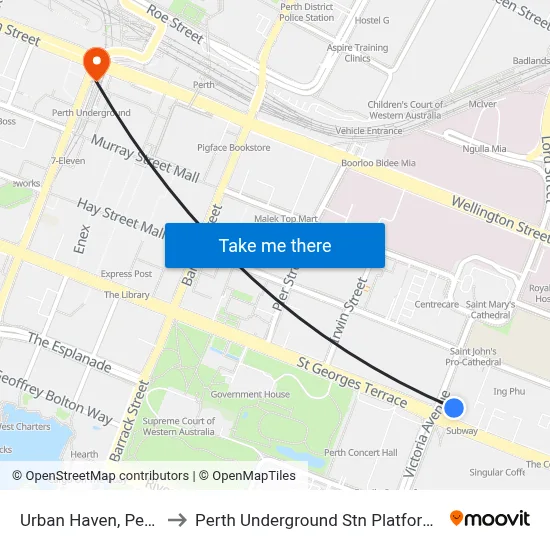 Urban Haven, Perth to Perth Underground Stn Platform 1 map