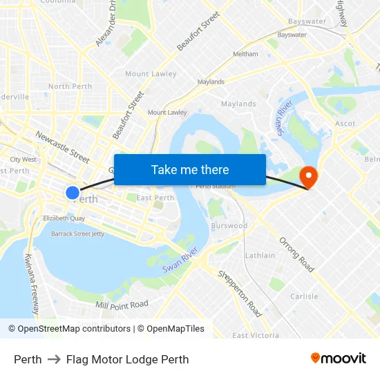 Perth to Flag Motor Lodge Perth map