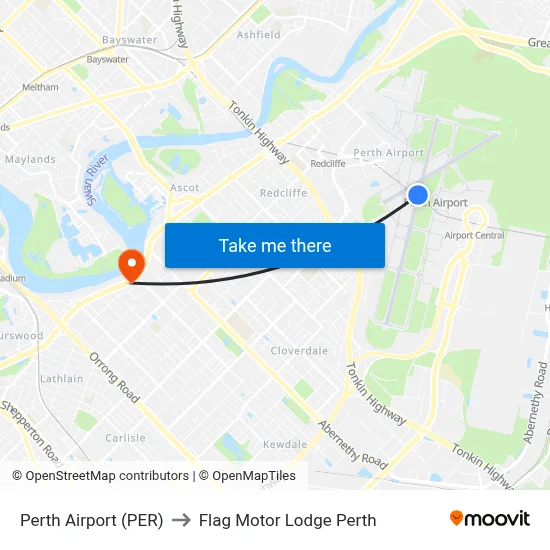 Perth Airport (PER) to Flag Motor Lodge Perth map
