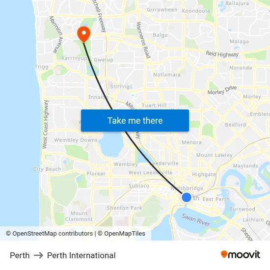 Perth to Perth International map