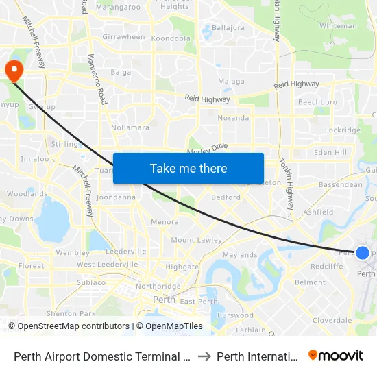 Perth Airport Domestic Terminal T3 T4 to Perth International map