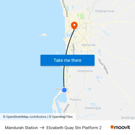 Mandurah Station to Elizabeth Quay Stn Platform 2 map