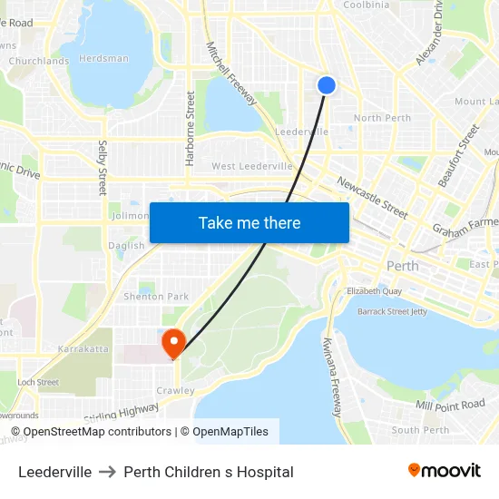 Leederville to Perth Children s Hospital map