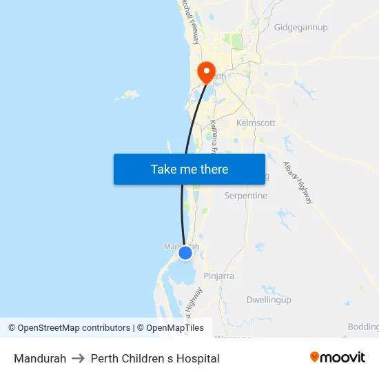 Mandurah to Perth Children s Hospital map