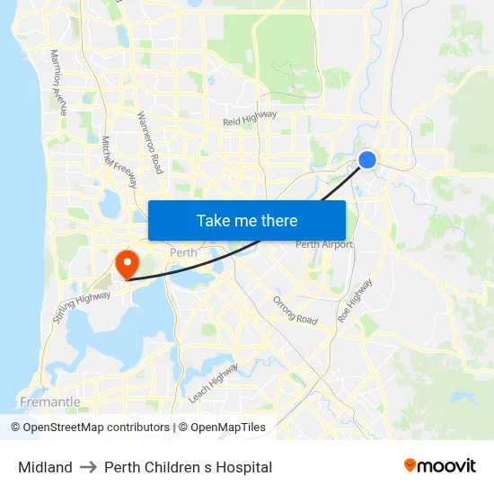 Midland to Perth Children s Hospital map