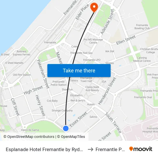 Esplanade Hotel Fremantle by Rydges to Fremantle Port map