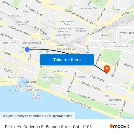 Perth to Goderich St Bennett Street Cat Id 103 map