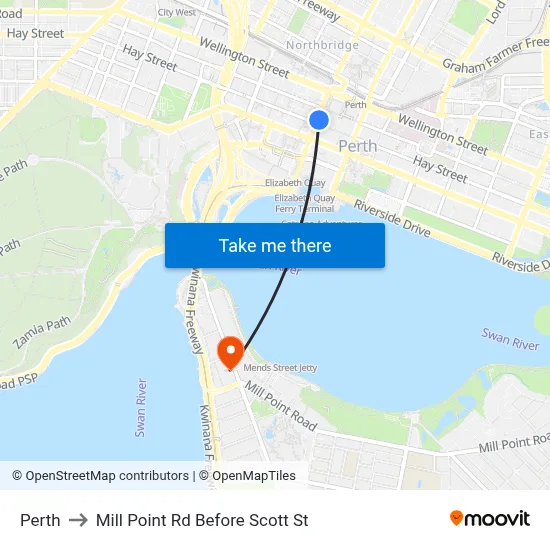 Perth to Mill Point Rd Before Scott St map