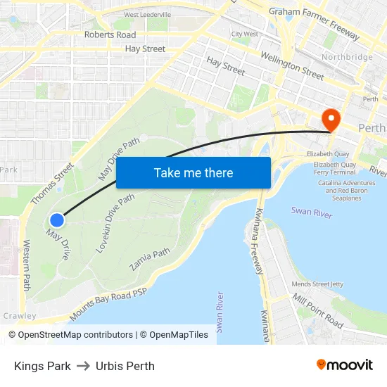 Kings Park to Urbis Perth map