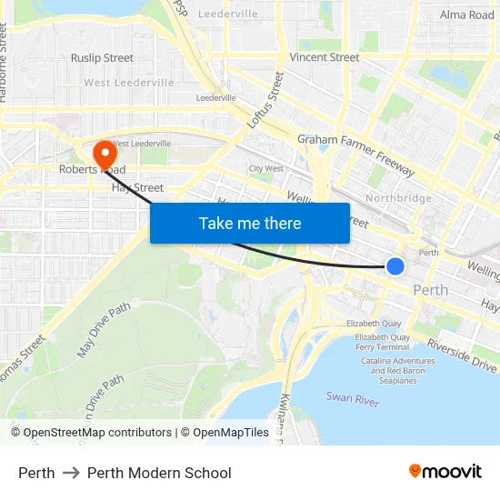 Perth to Perth Modern School map