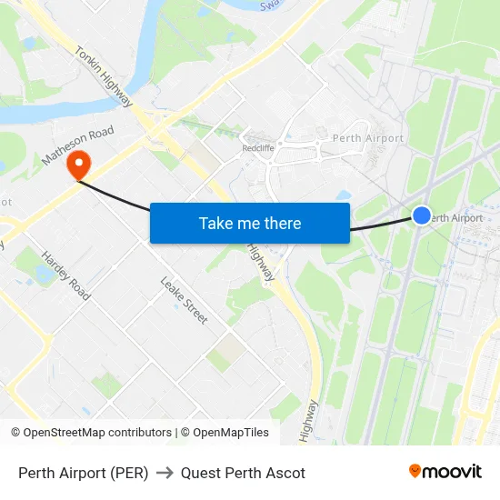 Perth Airport (PER) to Quest Perth Ascot map