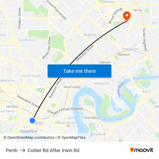 Perth to Collier Rd After Irwin Rd map