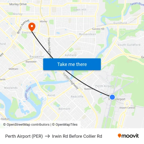 Perth Airport (PER) to Irwin Rd Before Collier Rd map