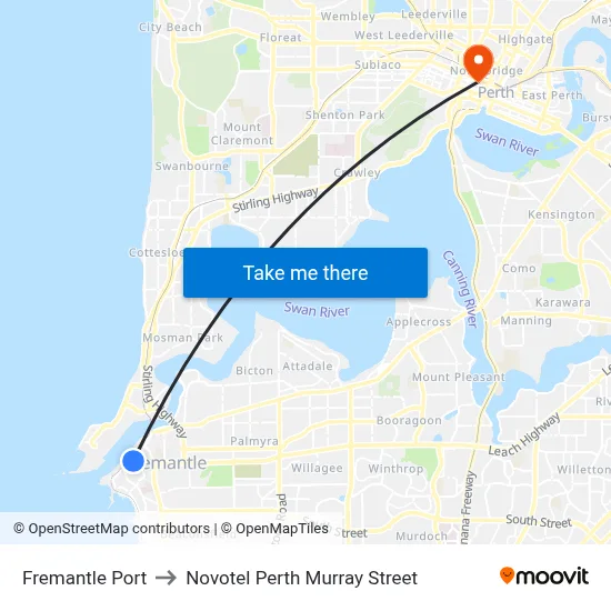 Fremantle Port to Novotel Perth Murray Street map