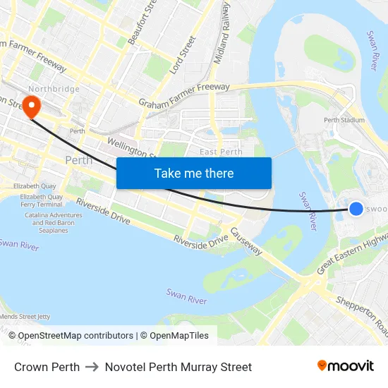 Crown Perth to Novotel Perth Murray Street map