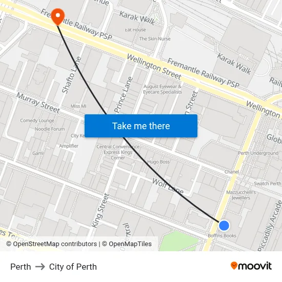Perth to City of Perth map