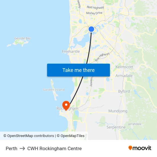 Perth to CWH Rockingham Centre map