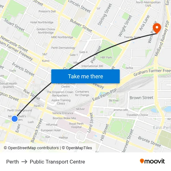 Perth to Public Transport Centre map