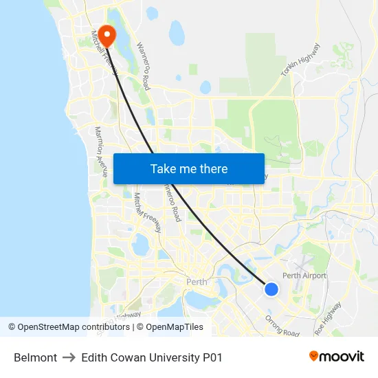 Belmont to Edith Cowan University P01 map
