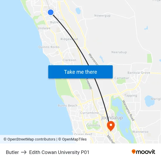 Butler to Edith Cowan University P01 map