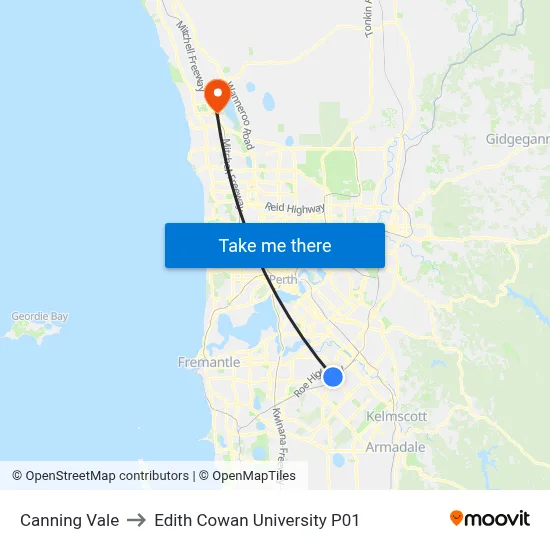 Canning Vale to Edith Cowan University P01 map