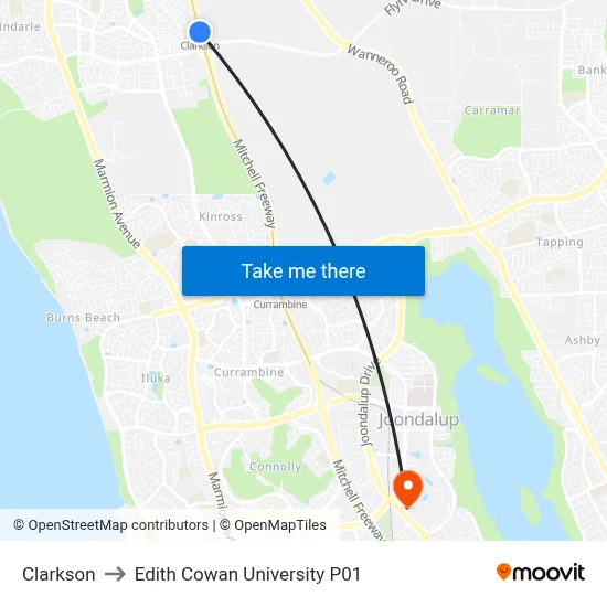 Clarkson to Edith Cowan University P01 map