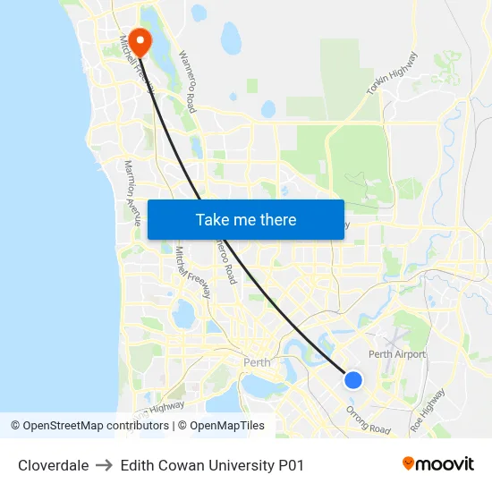 Cloverdale to Edith Cowan University P01 map