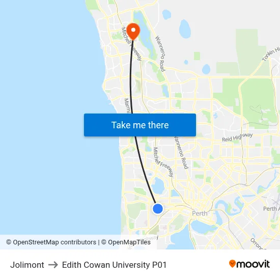 Jolimont to Edith Cowan University P01 map