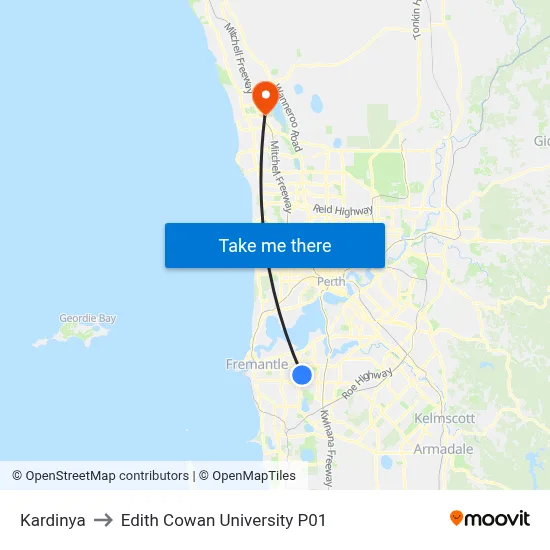 Kardinya to Edith Cowan University P01 map