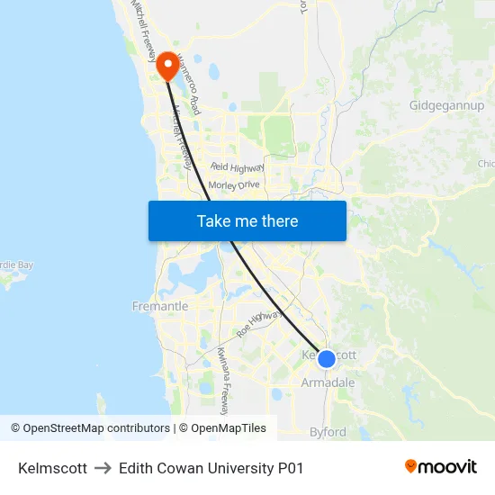 Kelmscott to Edith Cowan University P01 map