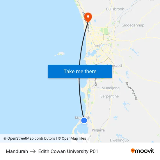 Mandurah to Edith Cowan University P01 map