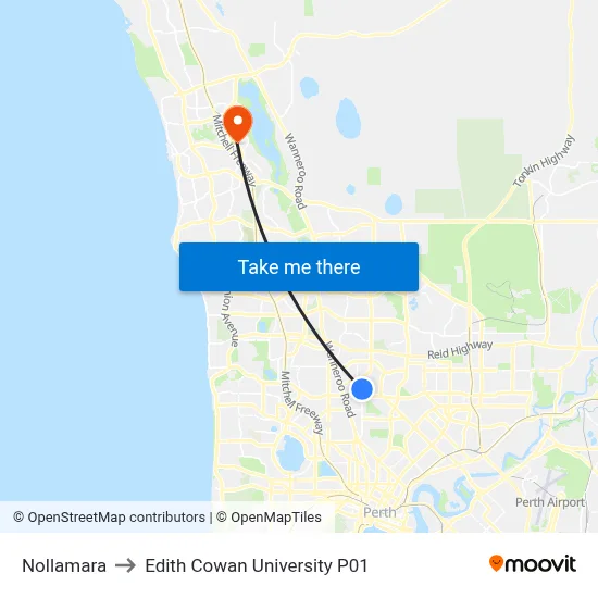 Nollamara to Edith Cowan University P01 map