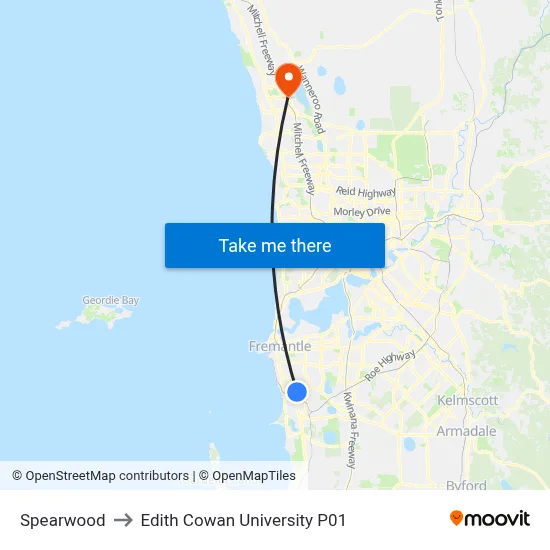 Spearwood to Edith Cowan University P01 map