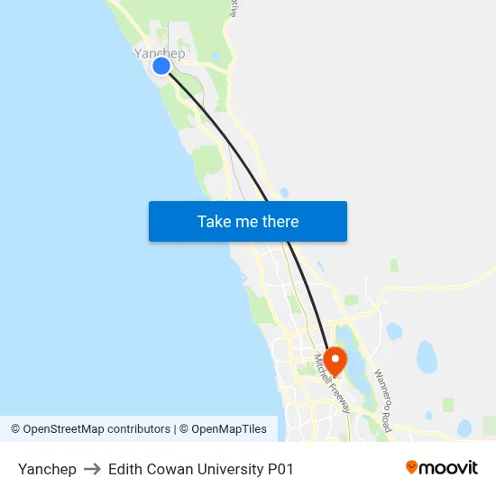 Yanchep to Edith Cowan University P01 map