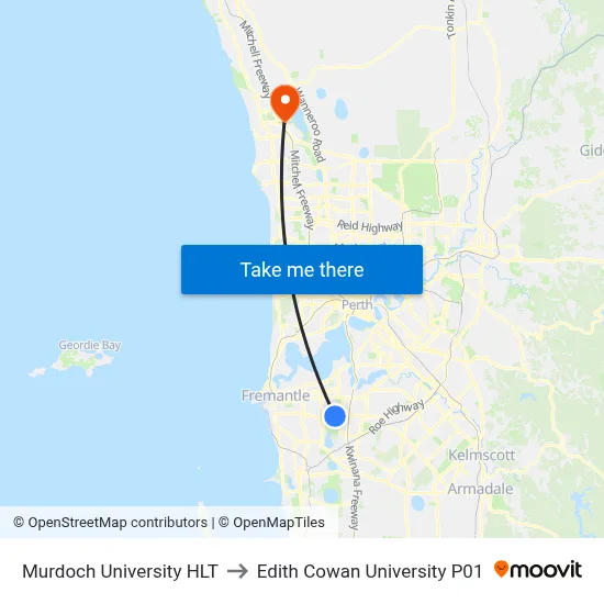 Murdoch University HLT to Edith Cowan University P01 map