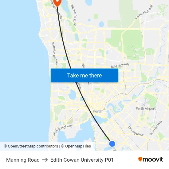 Manning Road to Edith Cowan University P01 map