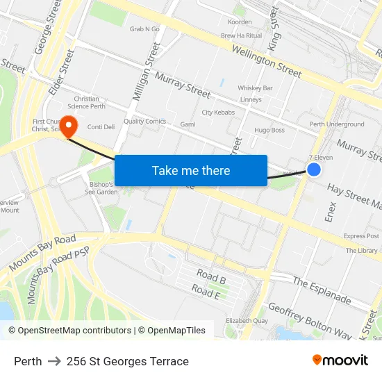 Perth to 256 St Georges Terrace map