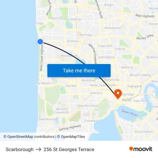 Scarborough to 256 St Georges Terrace map