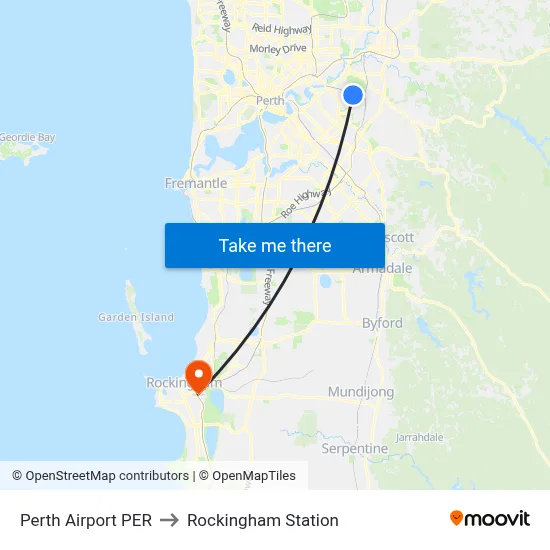Perth Airport PER to Rockingham Station map