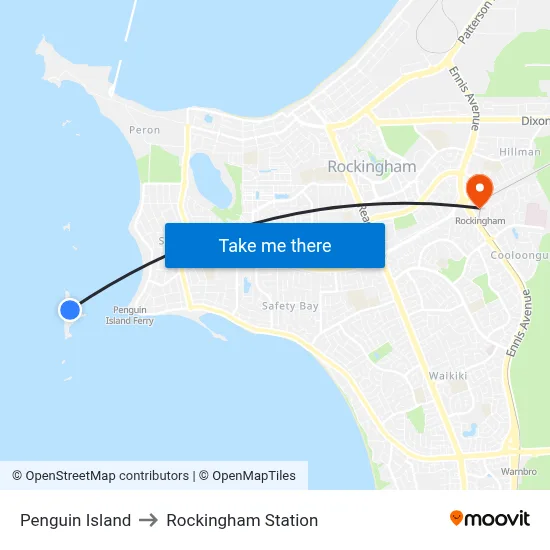 Penguin Island to Rockingham Station map
