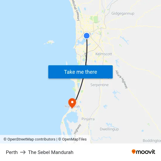 Perth to The Sebel Mandurah map