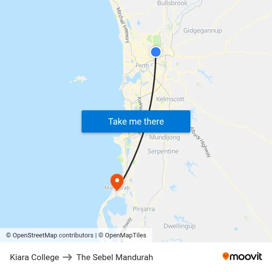 Kiara College to The Sebel Mandurah map