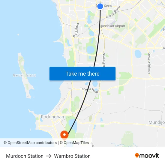 Murdoch Station to Warnbro Station map