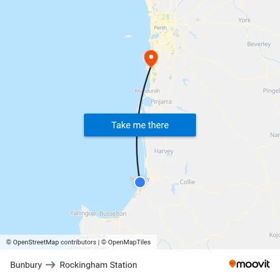 Bunbury to Rockingham Station map