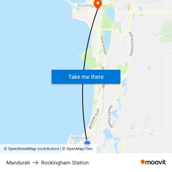 Mandurah to Rockingham Station map
