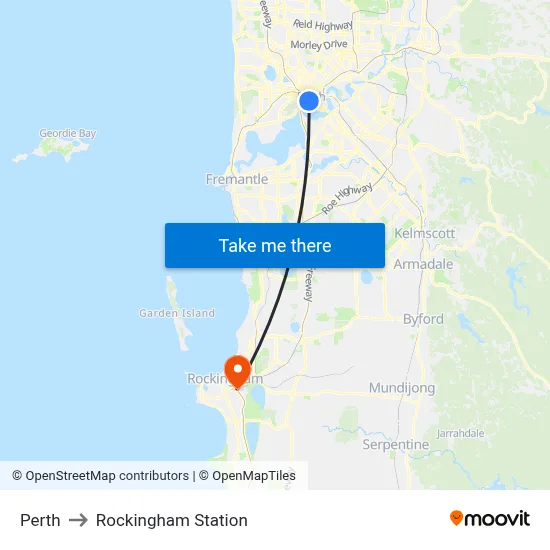 Perth to Rockingham Station map