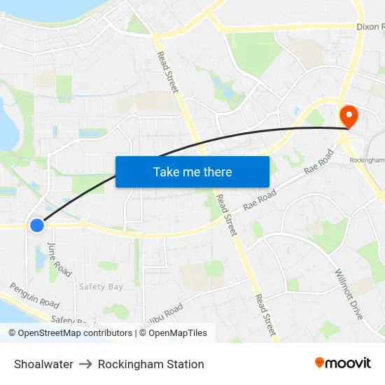 Shoalwater to Rockingham Station map