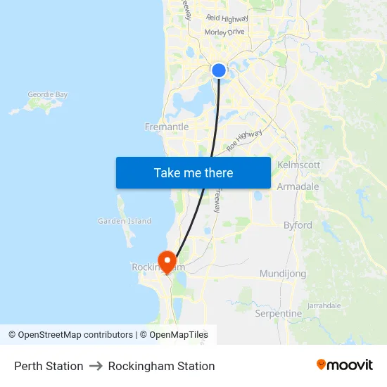 Perth Station to Rockingham Station map